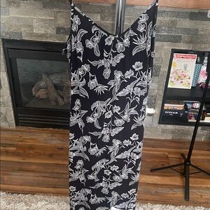 dip Black Maxi Slip Dress with White Floral Print